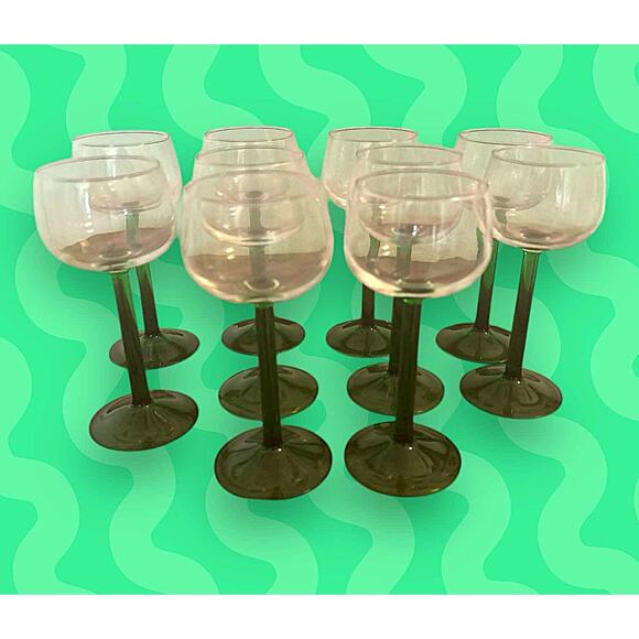 Vintage Set 10 Luminarc France Emeral Green Stem Wine Glasses Goblets 6.5" EUC!! - Picture 5 of 5